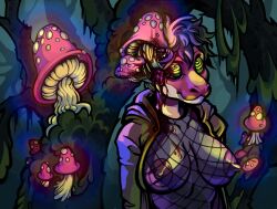 amphibian anthro bioluminescence blood bodily_fluids conifer_(thefunguscat) female fungus glowing glowing_fungus gore hi_res kolkolukija mind_control mindfuck mushroom mushroom_cap newt parasite salamander_(amphibian) solo swamp