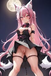 1girls ai_generated big_ass big_breasts caelxn fox_ears fox_girl fox_tail large_ass large_breasts long_hair looking_at_viewer pink_hair skirt_lift stable_diffusion thick_ass thick_thighs upskirt