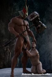 2boys alfpablo_(artist) big_bulge bulge erection gay johnny_cage male male/male male_only mortal_kombat muscular muscular_male shao_kahn