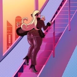 ass big_ass big_butt blonde_hair bubble_butt clothed clothed_female coat curvy curvy_figure cynthia_(pokemon) dat_ass dual_dragon fat_ass female grey_eyes heels huge_ass large_ass long_hair looking_back pokemon pokemon_dppt simple_background stairs thick_thighs tight_pants walking