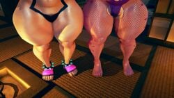 3d 3d_model bikini_top black_hair blue_eyes feet fishnets honey_select_2 juri_han pale-skinned_female pale_skin randoxwando squished_breasts street_fighter street_fighter_6 street_fighter_v thick_thighs tight_clothing venus_body wide_hips