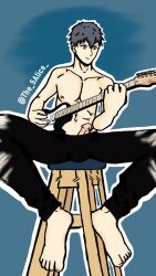 1boy big_penis black_hair blue_eyes electric_guitar erection feet gay given_(anime) guitar male_only pants shirtless the_5alice uenoyama_ritsuka_(given) yaoi