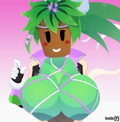 big_areola big_breasts big_nipples blaster_master blaster_master_zero blaster_master_zero_2 blaster_master_zero_3 bodysuit breasts flower huge_breasts kanna_(blaster_master) pink_background plant_girl plantie