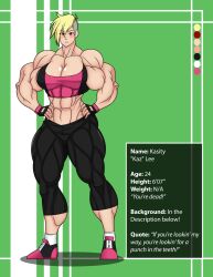 1girls abs big_biceps big_breasts blonde_hair character_sheet female forsakun kasity_lee muscular muscular_female muscular_legs muscular_thighs solo tall_female thick_thighs