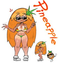 2023 bikini female freckles freckles_on_chest front_view full_body gijinka grin hair_accessory half-closed_eyes hand_on_hip humanized kaircorvus living_fruit long_hair looking_at_viewer multiple_images name_drop on_one_leg orange_hair peace_sign pineapple pineapple_toppin pizza_tower shoes side_view sneakers solo standing tan_skin tanline toppin_gals toppin_gals_minus8 waving