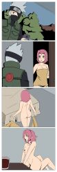 1boy comic fanart feith_noir female gray_hair hatake_kakashi naruto naruto_(series) naruto_shippuden nsfw nude_female penetration pink_hair sakura_haruno seductive sex teacher_and_student towel_only