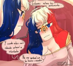 1futa blue_eyes blush clothing comic_page comic_panel countryhumans countryhumans_girl estandarte_de_morelos_(countryhumans) french_empire_(countryhumans) futa_focus futanari futanari_focus male rodenn_mmdisimo spanish_text text