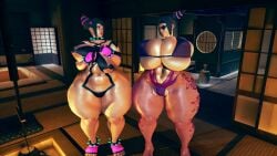3d 3d_model bikini_top black_hair blue_eyes fishnets honey_select_2 huge_breasts juri_han pale-skinned_female pale_skin randoxwando squished_breasts street_fighter street_fighter_6 street_fighter_v thick_thighs tight_clothing venus_body wide_hips