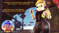 1boy 3d 3d_(artwork) agent_4_(splatoon) dialogue gay inkling inkling_boy male male_agent_4_(splatoon) male_focus male_only muscular_male naughtyxink octoling octoling_boy penis splatoon tagme text yaoi