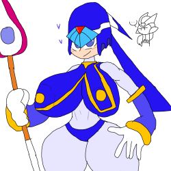 ... 1boy 1girls artist_request belly_button blue_eyes blue_helmet breasts fairy_leviathan hand_on_head holding_trident huge_breasts huge_thighs light-skinned_female long_hair looking_at_viewer mega_man mega_man_zero rockman rockman_zero tagme thick_thighs white_background zero_(mega_man)