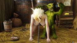 1boy 1girls ahe_gao big_breasts blizzard_entertainment blonde_hair blood_elf canine chains choker collar doggy_style domination elf farm goblin goblin_male green_eyes leash selfie sindorei slave slavegirl tagme vinesenia warcraft world_of_warcraft wow