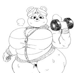animal_crossing anthro bbw big_ass big_breasts black_and_white bottomless chubby chubby_anthro chubby_belly chubby_female furry huge_ass huge_breasts muscular muscular_anthro muscular_arms muscular_female olozva paula_(animal_crossing) sketch sweat sweatdrop sweating sweaty sweaty_body thick thick_ass thick_thighs