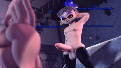 2boys 3d 3d_(artwork) age_difference dialogue dilf gay inkling inkling_boy male male_focus male_only naughtyxink octoling octoling_boy penis presenting_penis presenting_self splatoon tagme text yaoi