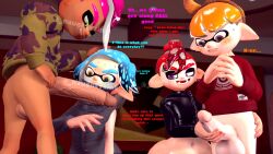 3d 3d_(artwork) 4boys dialogue gay inkling inkling_boy male male_focus male_only naughtyxink octoling octoling_boy penis splatoon tagme text yaoi