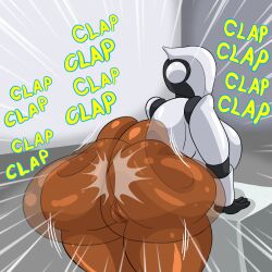 1girls ass ass_clapping bent_over big_ass bottom_heavy breasts bubble_butt cartoonfan402 clapping_cheeks dark-skinned_female dark_skin fat_ass female_only haydee haydee_(game) huge_ass large_ass looking_at_viewer looking_back motion_blur pussy robot_girl solo thick_ass thick_thighs twerking