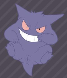 ambiguous_gender anus female feral generation_1_pokemon gengar genitals ghost grin monster nintendo on_model pokemon pokemon_(species) presenting presenting_pussy purple_body pussy red_sclera smile solo yaroul