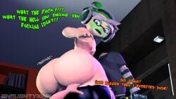 1boy 3d 3d_(artwork) blush dialogue gay inkling inkling_boy male male_focus male_only muscular muscular_male naughtyxink penis pulling_down_pants splatoon tagme text yaoi