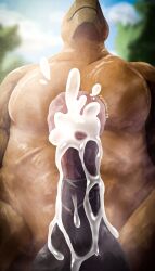 absurd_res amarali_(artist) animal_genitalia animal_penis anthro bodily_fluids brown_body cum ejaculation equid equine equine_genitalia equine_penis genital_fluids genitals hands-free hi_res horse male mammal nude outside penis solo solo_focus