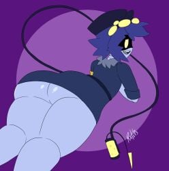 1boy ass big_ass big_butt butt fat_ass fat_butt femboy fully_clothed glitch_productions hat huge_ass huge_butt looking_back lying lying_on_stomach male male_only mob_face murder_drones n_(murder_drones) purple_hair ranxxxu robot solo tail thick_ass thick_butt yellow_eyes