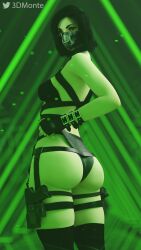 3d 3dmonte ass_focus black_hair gun leather_boots leather_clothing leather_harness leather_topwear looking_away mask pulling_panties short_hair thick_ass thick_thighs valorant viper_(valorant)