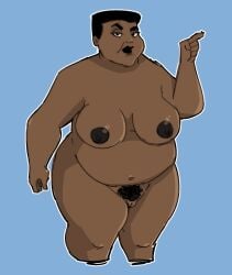 amanda_waller areola bbw belly black_lips blue_background breasts brown_skin dark-skinned_female dark_skin dc dc_comics hair human jodero lips looking_at_viewer mature mature_female mature_woman milf nipples nude pubes short_hair standing thick_lips thick_thighs