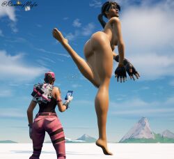 ass breasts fingerless_gloves fortnite game_screenshot gameplay gameplay_mechanics gameplay_screenshot giant giant_female nude nude_female pose posing ramirez_(fortnite) ramireznsfw rose_team_leader_(fortnite) uefn