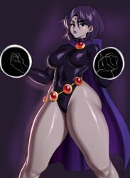 1girls dc dc_comics female female_only hourglass_figure jiuukek latex legs leotard rachel_roth raven_(dc) solo teen_titans thick_thighs tight_clothing