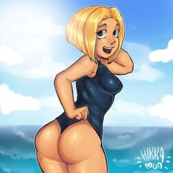 blonde_hair breasts female female_only hikkamun nana_(innovators) smile swimsuit thick_thighs young