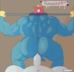 anal anal_sex anthro ass balls bara barazoku beefkeki blue_body boner cum cum_in_ass erection exercise furry hat king_dedede kirby_(series) male male_only muscles muscular nintendo nude orgasm penetration penguin penis sex weightlifting