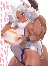 1boy 1girls big_breasts breast_grab breasts brown_skin dark-skinned_female dark_skin female fit fit_female from_behind groping groping_breasts hero_outfit_(mha) hi_res hips large_breasts latex light-skinned_female light_skin long_ears long_hair male miruko muscular muscular_female my_hero_academia rabbit_ears red_eyes rumi_usagiyama thick_thighs thighs white_hair wide_hips yomomirin