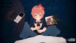 1boy 1girls 3d animated artist_name blowjob cum cum_in_mouth cum_inside dark-skinned_male dark_skin doki_doki_literature_club friend_cuck interracial koikatsu light-skinned_female light_skin netorare ntr orange_hair picture_(object) pov sayori_(doki_doki_literature_club) sound tagme txcore video