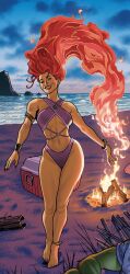 1girls alien alien_girl alien_humanoid beach big_breasts bikini breasts child_bearing_hips curvy curvy_female curvy_figure dc dc_comics female female_focus female_only fit fit_female fully_clothed green_eyes happy hips joe_quinones koriand'r long_hair orange_hair orange_skin smile solo solo_female stacked starfire starfire_(comics) superheroine swimsuit tamaranean teen_titans thick thick_body thick_thighs thighs wide_hips