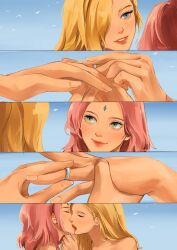 2girls bare_shoulders blonde_hair blue_eyes boruto:_naruto_next_generations collarbone couple female female/female female_only green_eyes holding_hands implied_sex ino_yamanaka jewelry kissing lipstick looking_at_another makeup multiple_girls naked naruto naruto:_the_last naruto_(series) naruto_shippuden pink_hair proposal ring romantic romantic_couple sakura_haruno shinigamimel upper_body wedding_ring yuri