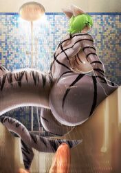 anthro ass bathtub dildo female_only furry_only seekgr shark_girl shark_humanoid shark_tail shower teeth