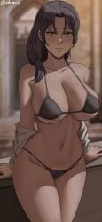 1girls attack_on_titan bikini breasts brown_hair carla_jaeger curvy_female female huge_breasts indoors light-skinned_female light_skin long_hair mature_female milf mother oroborusart savagexthicc seductive_body shingeki_no_kyojin side_ponytail solo_female thick_thighs wide_hips