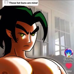 big_breasts big_pecs black_hair blacky_doodlez chase_young cover_them_up_slut green_highlights human_only light long_hair male_only moobs naked naked_male nipples open_eyes pecs pectorals reptilian_eyes serious side_boob side_view sideboob staring white_body white_skin xiaolin_showdown yellow_eyes