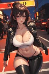 1girls 2023 ai_generated anime_nose curvaceous curvy_body curvy_female curvy_figure female_focus female_only highres huge_breasts latex_trousers seductive_eyes stable_diffusion voluptuous voluptuous_female