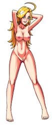 1girls ahoge artemis-polara artemispolara barefoot belly blonde_hair breasts feet hi_res kamen_america kamen_america_(character) kamen_america_(series) nipples nude nude_female pubic_hair self_upload transparent_background