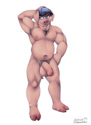 absurd_res bastionshadowpaw belly body_hair chest_hair domestic_pig foreskin furry genitals hi_res hooves hoss invalid_tag loophoss male mammal muscular musk penis suid suina sus_(pig) trucker