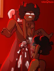 1boy 2girls afro_hair ahe_gao anal anal_sex anal_squirting ass black_eyes breasts carol_(bbpanzu) cartoony charging crossover dark_body dark_hair dark_nipples dark_penis dark_skin demon demon_girl demon_horns estudiomega female filter fnf fnf_mods friday_night_funkin friday_night_funkin_mod hardcore kambeenie legs male necronicuz_(estudiomega) pussy red_filter squirt squirt_on_face squirting squirting_on_person toony_eyes vs_carol_(fnf_mod)