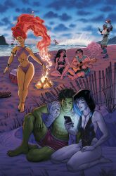 2023 3girls 4boys abs alien alien_girl alien_humanoid athletic athletic_male background barefoot batman_(series) beach beast_boy big_breasts bikini black_hair breasts campfire cleavage comic_cover cover cyborg_(dc) dated dc dc_comics detailed_background dick_grayson donna_troy feet female fire fire_hair garfield_logan green_hair green_skin grey_skin happy hips holding_object holding_phone hood joe_quinones kneeling koriand'r large_ass laugh long_hair male male/female mask multiple_boys multiple_girls nightwing official_art on_ground open_clothes open_shirt orange_hair orange_skin phone rachel_roth raven_(dc) red_hair sand shirt short_sleeves signature sitting smile stacked standing starfire starfire_(comics) straight_hair summer superhero superheroine swimsuit swimwear tamaranean teen_titans teeth the_flash the_flash_(series) thick thick_body thick_legs thick_thighs thighhighs thighs very_long_hair victor_stone voluptuous voluptuous_female wally_west water wholesome wide_hips wonder_girl wonder_woman_(series)