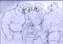 blush bulge bull_terrier canine feline great_dane itzcharlie kosmonius male male_only mammal muscular muscular_male nervous nipples pecs piercings rottweiler shorts size_difference solo solo_male tank_top