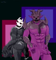 ass bone claws demon duo erection feet genitals glowing glowing_eyes goo_creature horn humanoid ignacis male male/male monz muscular penis romantic romantic_couple scalenapps skull skull_head slime tattoo tusks