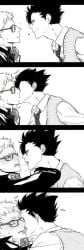 gay haikyuu!! kissing kuroo_tetsurou licking male_only staring_into_eyes tsukishima_kei yaoi