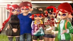 3d dilf family family_photo inkling inkling_boy inkling_girl milf muscular muscular_male naughtyxink splatoon tagme text