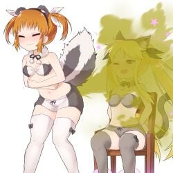 13o 2girls bandeau blonde_hair blush bondage catgirl closed_eyes facefart fart farting farting_in_face fate_testarossa female female_only femdom femsub green_gas holding_stomach humiliation mahou_shoujo_lyrical_nanoha multiple_girls navel orange_hair revealing_clothes shorts sitting skunk skunk_girl takamachi_nanoha tears white_background yuri