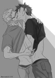 gay grabbing_neck haikyuu!! kissing kuroo_tetsurou male_only tsukishima_kei yaoi