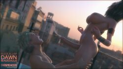 1boy 1futa 3d balcony big_breasts big_penis blonde_hair blowjob breasts cum cum_on_face cumming db-spencer facial futa_on_male futanari large_breasts light-skinned_futanari light-skinned_male light_skin nude nude_futanari oral oral_sex penis short_hair