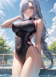 1girls ai_generated big_breasts curvy curvy_female curvy_figure genshin_impact huge_breasts latex_swimsuit long_hair mihoyo shenhe_(genshin_impact) stable_diffusion swimsuit voluptuous voluptuous_female