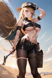 1girls adventurer ai_art_panwho ai_generated curvaceous curvy_body curvy_female highres hiking huge_breasts long_hair original original_character seductive_look stable_diffusion underboob voluptuous voluptuous_female